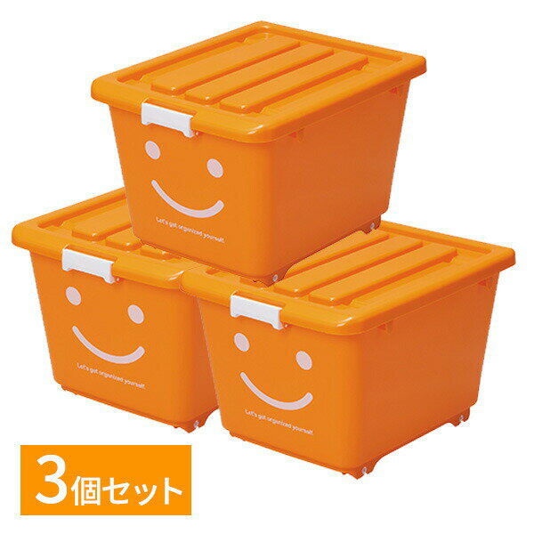 Other - プラスチック収納ケース 3個セット 子供部屋 おもちゃ 玩具 衣類 ぬいぐるみ ボックス キャスター付き かわいい カラフル 整理整頓 日本製 蓋付き ハッピーケース ショート オレンジ