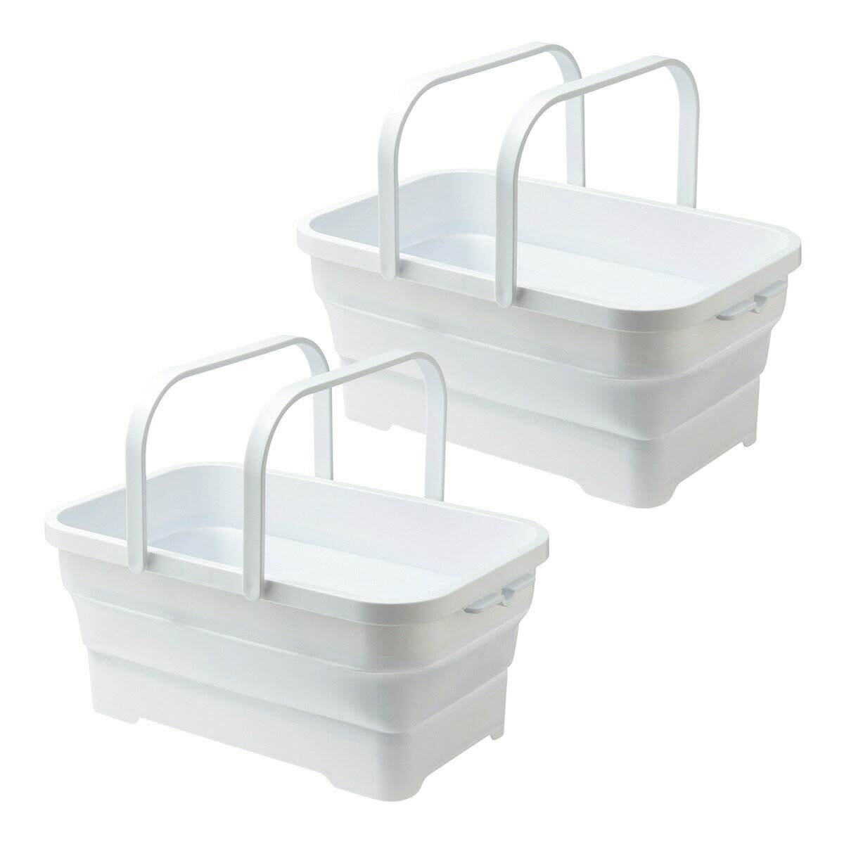 たためる 容器 ソフトバスケット 15L 2個セット ペットバス バケツ ソフト やわらか素材 畳んで収納 持ち手つき コンパクト 防災用 買い物 ホワイト I-581 伊勢藤 [2]