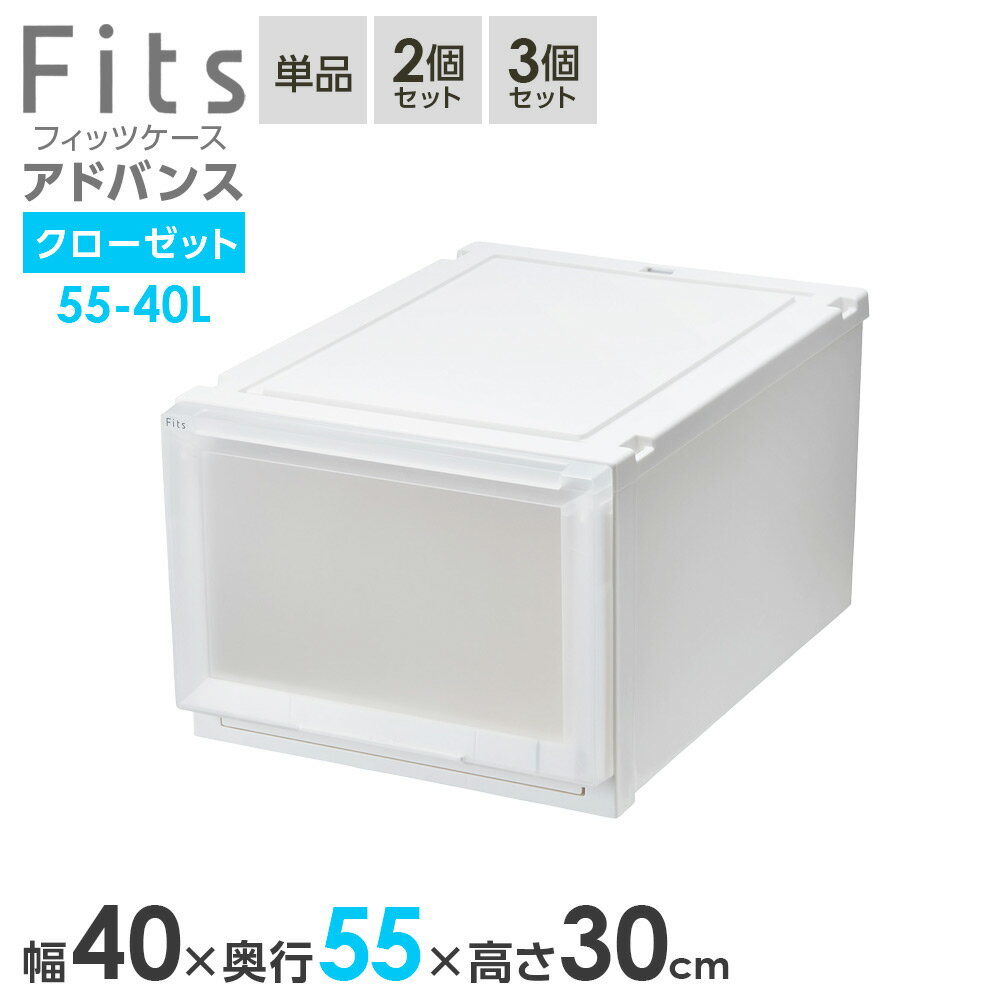 収納ケース Fits フィッツケース アドバンス 55-40L 幅40×奥行55×高さ30cm ホワイトクリア ｜ クローゼット用 引出し 引き出し 衣装ケース プラスチック 白 積み重ね おしゃれ