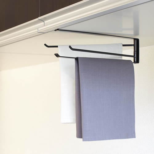 山崎実業 tower タワー 戸棚下 布巾ハンガー ブラック 7114 ｜ 布巾かけ 布巾掛け キッチン ふきん 吊り戸棚 ふきんハンガー タオル掛け 省スペー...