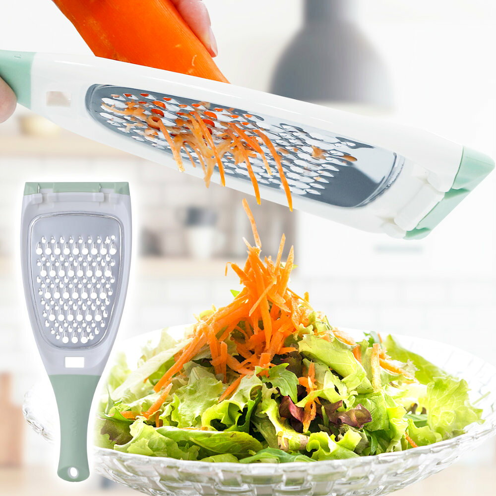 簡単にサラダが作れる包丁やまな板を使わずに、手軽にサラダを作れるおろし器。根菜類はもちろん、りんごなどの果物やチーズ、チョコレートにもお使いいただけます。料理の仕上げのトッピングや、赤ちゃんの離乳食作りにも便利です。太さと食感が選べる2wayブレード表裏で「粗め」「細かめ」を使い分けられる2WAYブレード。表面は粗めで、ふわふわとしたシャキシャキ食感に仕上がります。裏面は細かめで、やわらかな食感に仕上がります。目詰まりしにくい目詰まりしにくいブレード設計で、食材をおろしやすく、お手入れも簡単です。滑りにくいグリップと先端には、エラストマー素材を使用。握りやすく、安定しておろせます。ご注意食器洗い乾燥機には対応していません。商品サイズ（約）幅10.8×奥行2×高さ29.3cm重量（約）122g材質歯/430ステンレス　フレーム/ABS樹脂　柄/熱可塑性エラストマー　ストッパーヘッド/ABS、熱可塑性エラストマー品番LDS-21PG-TN製造国中国製造メーカーののじ