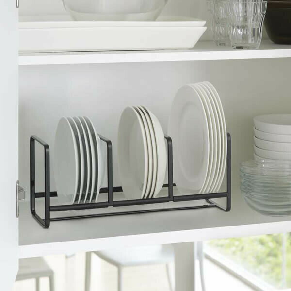 厨房精品 - 山崎実業 食器 収納 tower タワー ディッシュラック ワイド S ブラック 3148 ｜ 皿 置き 食器棚 整理 省スペース デッドスペース 有効活用 カップボード バックボード 皿立て 縦型