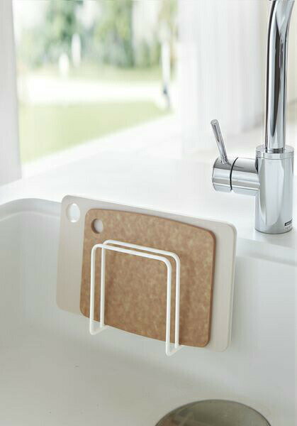 山崎実業 プレート 吸盤 まな板スタンド ホワイト 3499 ｜ まな板置き まな板ラック シンプル まな板たて 収納 おしゃれ 3