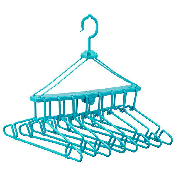 洗濯ハンガー 8連ハンガー ブルー W-101 ｜ 物干しハンガー 折りたたみ シャツハンガー まとめ干し コンパクト 収納 連結 ハンガー