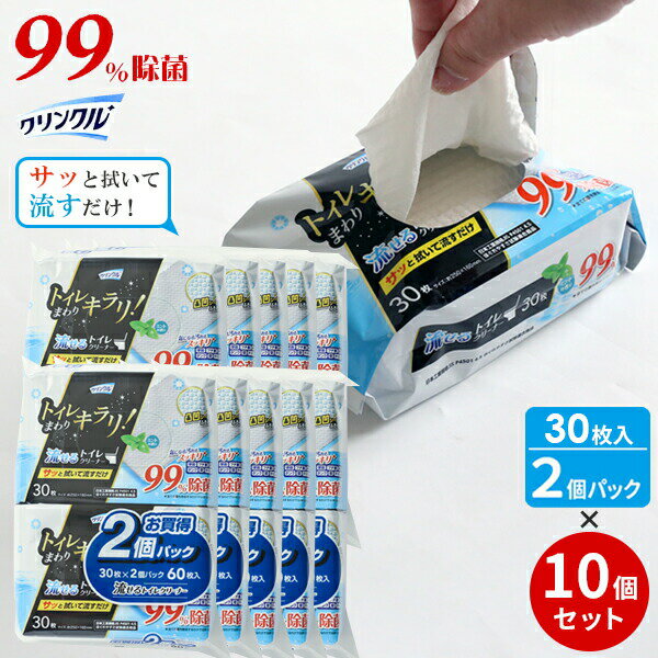 クリンクル 流せるトイレクリーナー 30枚入 2個パック×10個セット LD-624 ｜ トイレシート トイレ掃除 ..