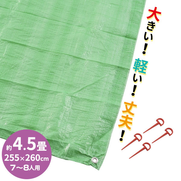 レジャーシート ビッグシートライト 7〜8人用 4.5畳サイズ（255×260cm） ｜ 軽い 防水 大きい 運動会 祭り 防災 イベント ピン付き ペグ 汚れ防止