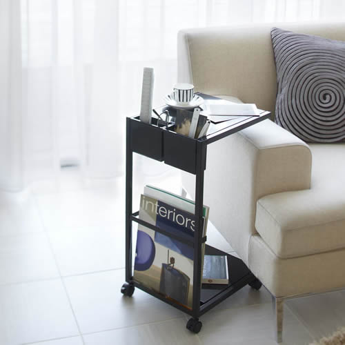 山崎実業 tower タワー サイドテーブルワゴン ブラック 7156