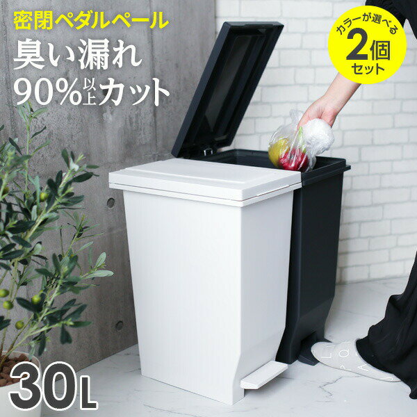 ゴミ箱 エバン 密閉ペダルペール 30L 2個セット ホワイト / ブラック ｜ ダストボックス ペダル 防臭 ..