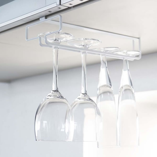 Wine Glasses - 山崎実業 ワイングラス 収納 tower タワー 戸棚下 ワイングラスハンガー ホワイト 2462 ｜ 吊り下げ グラスホルダー おしゃれ 吊戸棚 省スペース キッチン ラック
