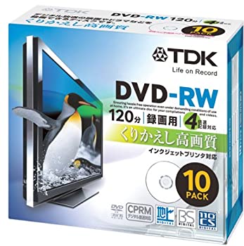 【中古】TDK 録画用DVD-RW CPRM対応 2-4倍速対応 インクジェットプリンタ対応(ホワイト) 10枚パック 5mmスリムケース DRW120DPB10U