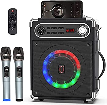 【中古】JYX スピーカーセット 拡声器 ワイヤレスマイク2本 Bluetooth 5.0対応 高低音強化機能搭載 充電式 ポータブル ホームパーティー、カラオケ、街