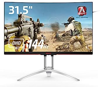 【中古】（非常に良い）AOC ゲーミングモニター AG322QC4/11(31.5インチ/曲面/144Hz/HDMI/DisplayPort/フリッカーフリー/FreeSync2/高さ調整/DisplayHDR400)