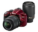 【中古】Nikon デジタル一眼レフカメラ D3200 200mmダブルズームキット 18-55mm/55-200mm付属 レッド D3200WZ200RD