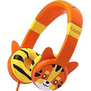 楽天IINEX【中古】（非常に良い）KidRox Tiger-Ear キッズ用ヘッドホン 85dB 音量制限 調節可能で安全な聴覚保護 絡まないケーブル 有線オンイヤーイヤホン 子供 幼児 男の子 女