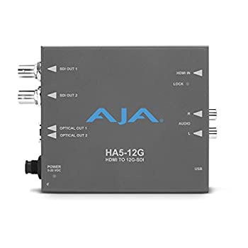 【メーカー名】AJA【メーカー型番】HA5-12G【ブランド名】AJA掲載画像は全てイメージです。実際の商品とは色味等異なる場合がございますのでご了承ください。【 ご注文からお届けまで 】・ご注文　：ご注文は24時間受け付けております。・注文確認：当店より注文確認メールを送信いたします。・入金確認：ご決済の承認が完了した翌日よりお届けまで2〜7営業日前後となります。　※海外在庫品の場合は2〜4週間程度かかる場合がございます。　※納期に変更が生じた際は別途メールにてご確認メールをお送りさせて頂きます。　※お急ぎの場合は事前にお問い合わせください。・商品発送：出荷後に配送業者と追跡番号等をメールにてご案内致します。　※離島、北海道、九州、沖縄は遅れる場合がございます。予めご了承下さい。　※ご注文後、当店よりご注文内容についてご確認のメールをする場合がございます。期日までにご返信が無い場合キャンセルとさせて頂く場合がございますので予めご了承下さい。【 在庫切れについて 】他モールとの併売品の為、在庫反映が遅れてしまう場合がございます。完売の際はメールにてご連絡させて頂きますのでご了承ください。【 初期不良のご対応について 】・商品が到着致しましたらなるべくお早めに商品のご確認をお願いいたします。・当店では初期不良があった場合に限り、商品到着から7日間はご返品及びご交換を承ります。初期不良の場合はご購入履歴の「ショップへ問い合わせ」より不具合の内容をご連絡ください。・代替品がある場合はご交換にて対応させていただきますが、代替品のご用意ができない場合はご返品及びご注文キャンセル（ご返金）とさせて頂きますので予めご了承ください。【 中古品ついて 】中古品のため画像の通りではございません。また、中古という特性上、使用や動作に影響の無い程度の使用感、経年劣化、キズや汚れ等がある場合がございますのでご了承の上お買い求めくださいませ。◆ 付属品について商品タイトルに記載がない場合がありますので、ご不明な場合はメッセージにてお問い合わせください。商品名に『付属』『特典』『○○付き』等の記載があっても特典など付属品が無い場合もございます。ダウンロードコードは付属していても使用及び保証はできません。中古品につきましては基本的に動作に必要な付属品はございますが、説明書・外箱・ドライバーインストール用のCD-ROM等は付属しておりません。◆ ゲームソフトのご注意点・商品名に「輸入版 / 海外版 / IMPORT」と記載されている海外版ゲームソフトの一部は日本版のゲーム機では動作しません。お持ちのゲーム機のバージョンなど対応可否をお調べの上、動作の有無をご確認ください。尚、輸入版ゲームについてはメーカーサポートの対象外となります。◆ DVD・Blu-rayのご注意点・商品名に「輸入版 / 海外版 / IMPORT」と記載されている海外版DVD・Blu-rayにつきましては映像方式の違いの為、一般的な国内向けプレイヤーにて再生できません。ご覧になる際はディスクの「リージョンコード」と「映像方式(DVDのみ)」に再生機器側が対応している必要があります。パソコンでは映像方式は関係ないため、リージョンコードさえ合致していれば映像方式を気にすることなく視聴可能です。・商品名に「レンタル落ち 」と記載されている商品につきましてはディスクやジャケットに管理シール（値札・セキュリティータグ・バーコード等含みます）が貼付されています。ディスクの再生に支障の無い程度の傷やジャケットに傷み（色褪せ・破れ・汚れ・濡れ痕等）が見られる場合があります。予めご了承ください。◆ トレーディングカードのご注意点トレーディングカードはプレイ用です。中古買取り品の為、細かなキズ・白欠け・多少の使用感がございますのでご了承下さいませ。再録などで型番が違う場合がございます。違った場合でも事前連絡等は致しておりませんので、型番を気にされる方はご遠慮ください。