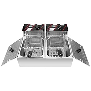 【中古】 電気フライヤー 卓上電気フライヤー 揚げ物器 天ぷら 二槽式 業務用 個別通電可能 大容量 ダブルシリンダー ダブルスクリーン 12L ステンレス鋼