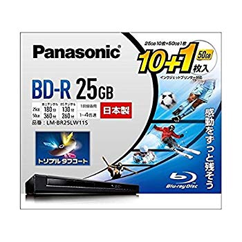 【状態　非常に良い】(中古品)パナソニック 4倍速ブルーレイディスク(追記)25GB10枚+50GB1枚P LM-BR25LW11S【メーカー名】パナソニック【メーカー型番】LM-BR25LW11S【ブランド名】パナソニック(Panasonic)【商品説明】パナソニック 4倍速ブルーレイディスク(追記)25GB10枚+50GB1枚P LM-BR25LW11S用途:1回録画用記憶メディア容量:25GBタイプ:BD-R追記型倍速数:1-4倍速録画時間(25GB):地上デジタル/180分、BSデジタル/130分当店では初期不良に限り、商品到着から7日間は返品を受付けております。お客様都合での返品はお受けしておりませんのでご了承ください。他モールとの併売品の為、売り切れの場合はご連絡させて頂きます。当店の・品は、お客様から買い取りました中古扱い品です。ご注文からお届けまで1、ご注文⇒ご注文は24時間受け付けております。2、注文確認⇒ご注文後、当店から注文確認メールを送信します。3、在庫確認⇒お届けまで3日〜10日程度とお考え下さい。海外在庫は10日〜2週間の見込みです。4、入金確認⇒前払い決済をご選択の場合、ご入金確認後、配送手配を致します。5、出荷⇒配送準備が整い次第、出荷致します。配送業者、追跡番号等の詳細をメール送信致します。6、到着⇒出荷後、1〜3日後に商品が到着します。　※離島、北海道、九州、沖縄は遅れる場合がございます。予めご了承下さい。ご来店ありがとうございます。