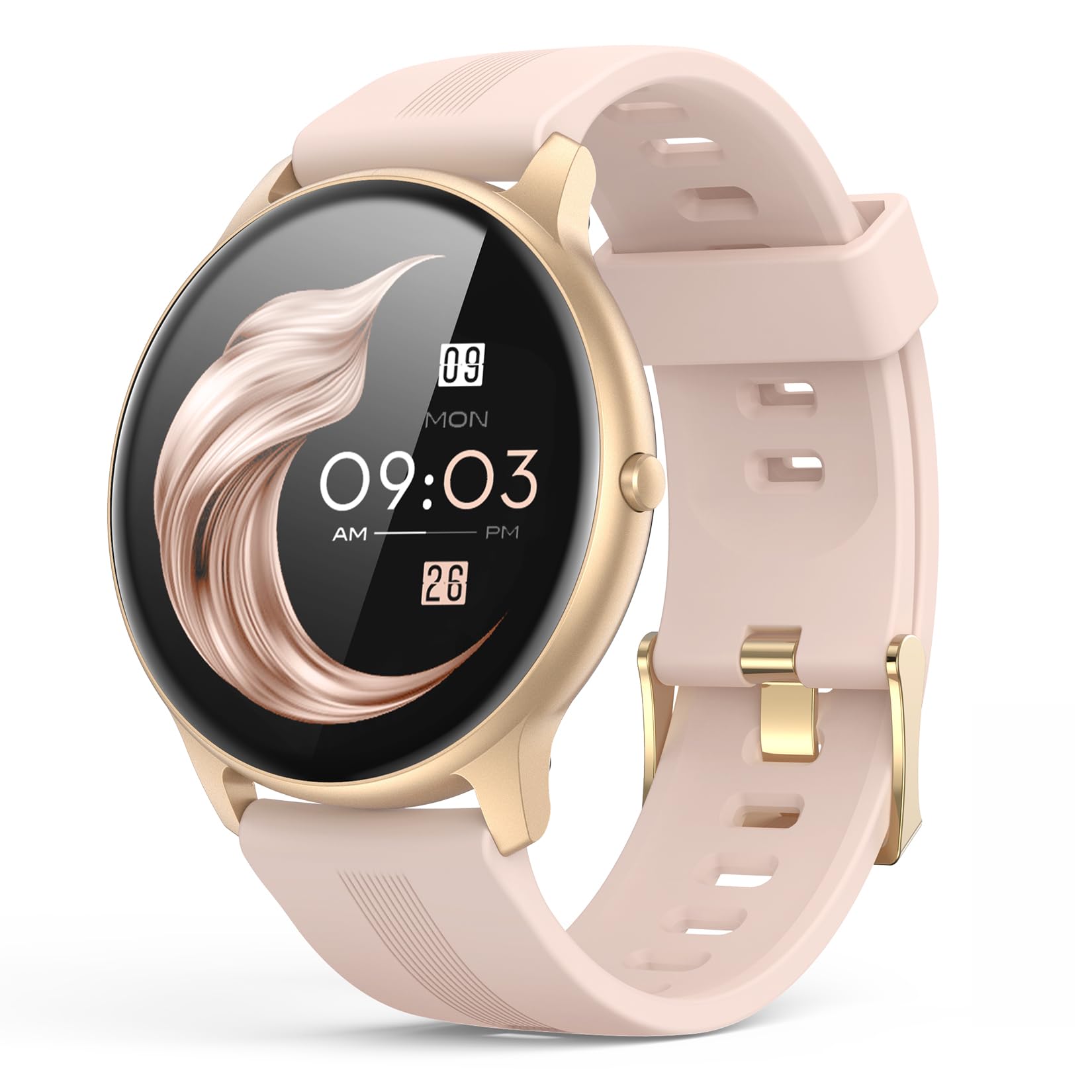 AGPTEK 日本正規品 スマートウォッチ レディース 丸型 心拍数 smart watch for women 1.3インチ(33mm) 腕時計 ウォッチ 睡眠 IP68防水 歩数計 カロリー 着信通知 文字盤変更 女性健康管理 アラーム 腕上げ点灯 連続10日間使用 iPhone Android対応 ベルト交換 プレゼン