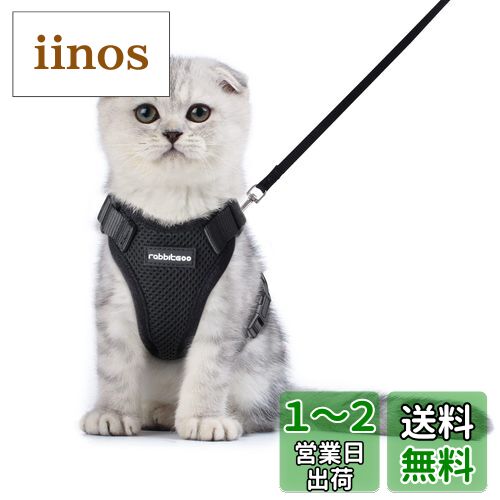 Rabbitgoo 猫 ハーネス リード セット 小型犬 犬猫兼用 抜けない はーねす ソフト胸あて 軽量 足を上げず装着完成 サイズ調節可 ネコ 散歩 紐 夜反射 通気メッシュ 咳込み防止 胴輪 ベスト りーど（黒 XSサイズ）