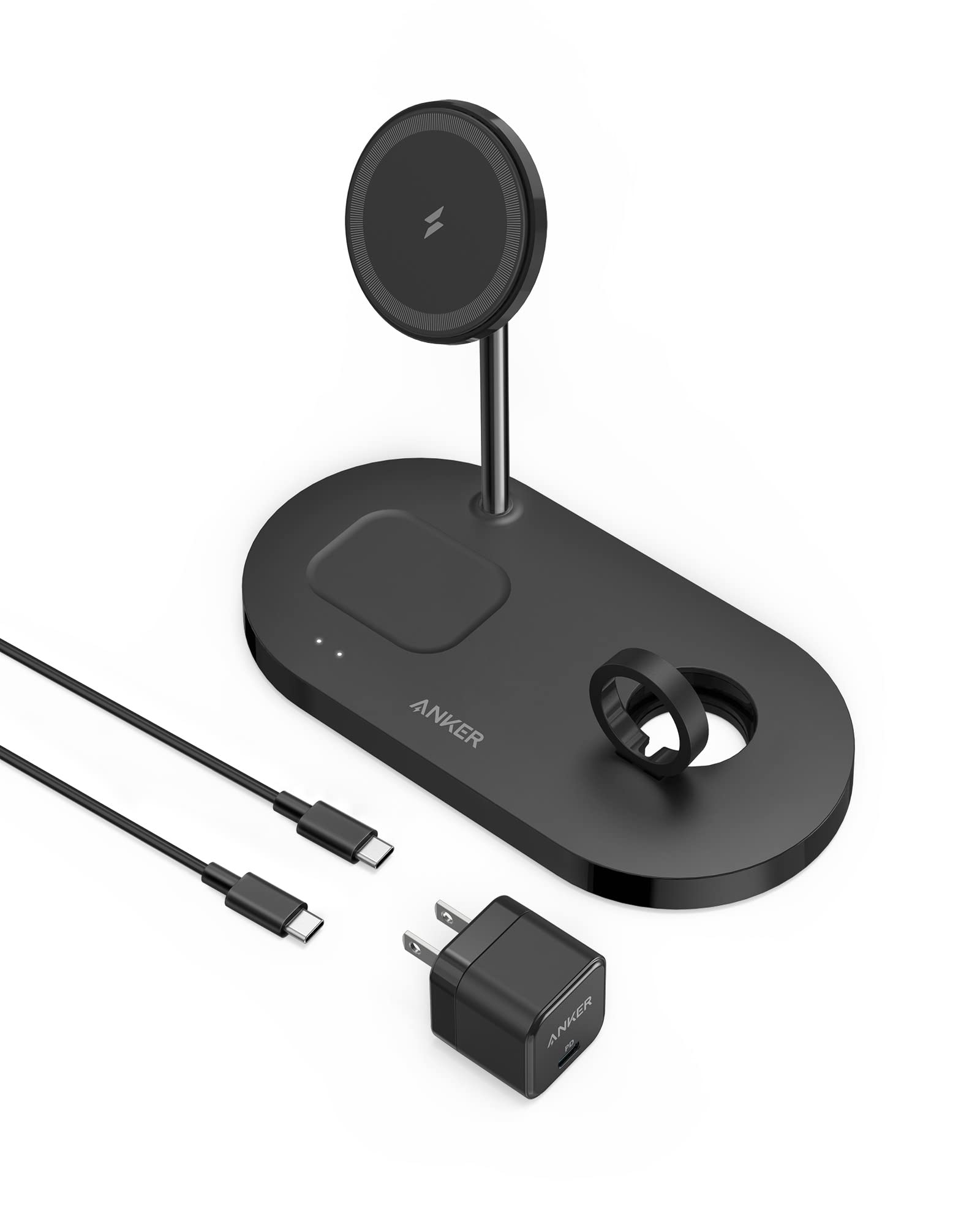 Anker 533 Magnetic Wireless Charger (3-in-1 Stand) (マグネット式3-in-1 ワイヤレス充電ステーション) 【マグネット式/ワイヤレス出力/USB急速充電器付属】iPhone 15 / 14 / 13 / 12 シリーズ専用 Apple Watch 各種対応