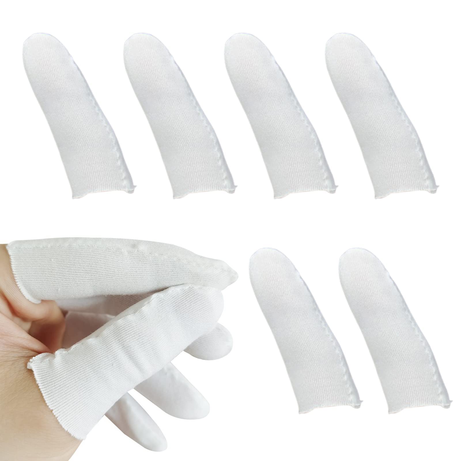 LIKENNY 布指カバー 使い捨て 200枚セット コットン 手湿疹 白 指サック 綿製 薄手 指先保護 伸縮性 通気性 汗止め 指先ケア 実験 作業用 ホワイト
