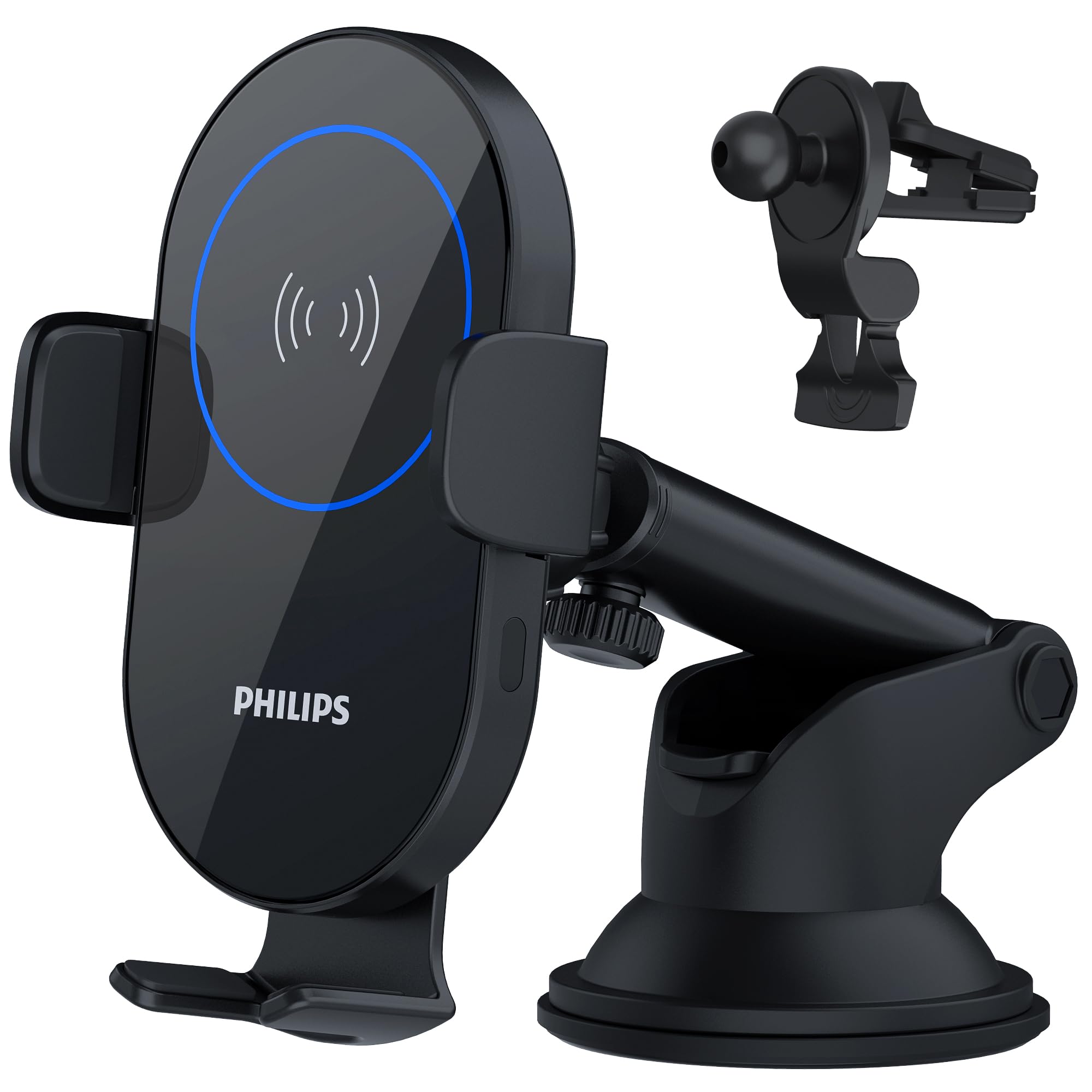 PHILIPS ワイヤレス充電器 Philips（フィリップス）15W 急速 車載ワイヤレス充電器 スマホホルダー 車 スマホスタンド ワイヤレス充電 車載ホルダー Qi機種対応/自動開閉/片手操作/360°回転 ブラック DLK3525Q