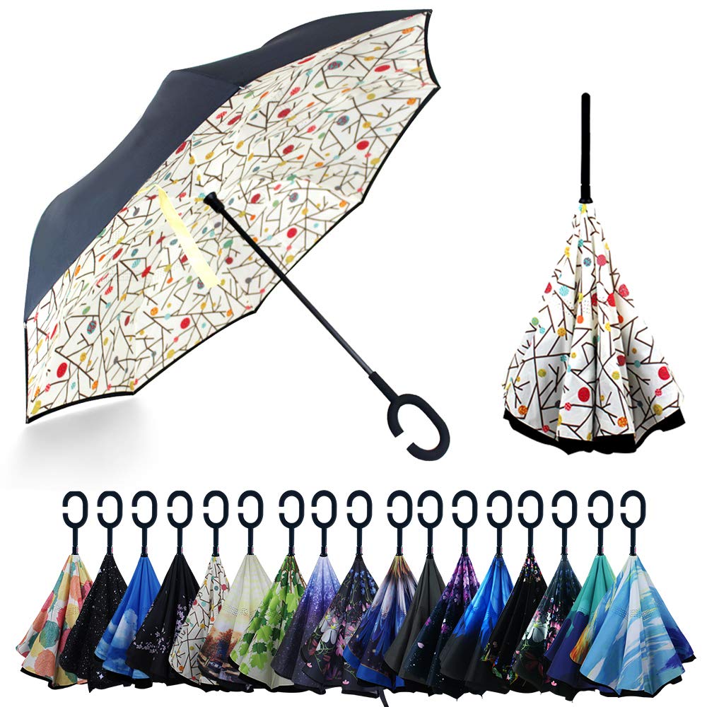 YOKITOMO 長傘 レディース 逆さ傘 丈夫 撥水 内外2枚の布の構成で耐風 熱中症対策 遮光 遮熱効果 閉じると自立可能 晴雨兼用傘 車用(白い新聞) 人気ギフト
