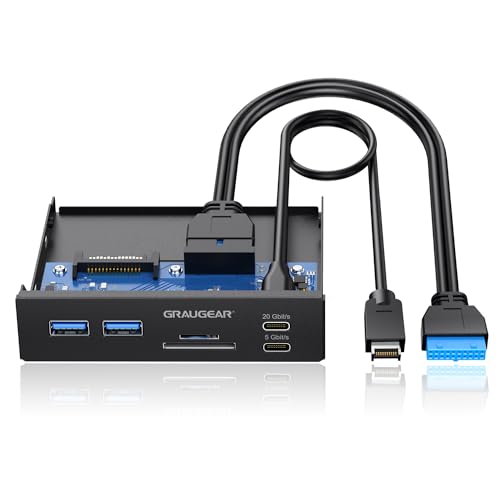 GRAUGEAR 20Gbps USB3.2 Gen2x2 Type-C 3.5インチベイ カードリーダー 内蔵型メモリカードリーダー/ライター 多機能PCマルチフロントパネルに搭載 6ポート USB-C ハブ SD/MicroSDカードリーダー USBポート 増設 PC コンピューターシャーシのフロントブラケット SAT