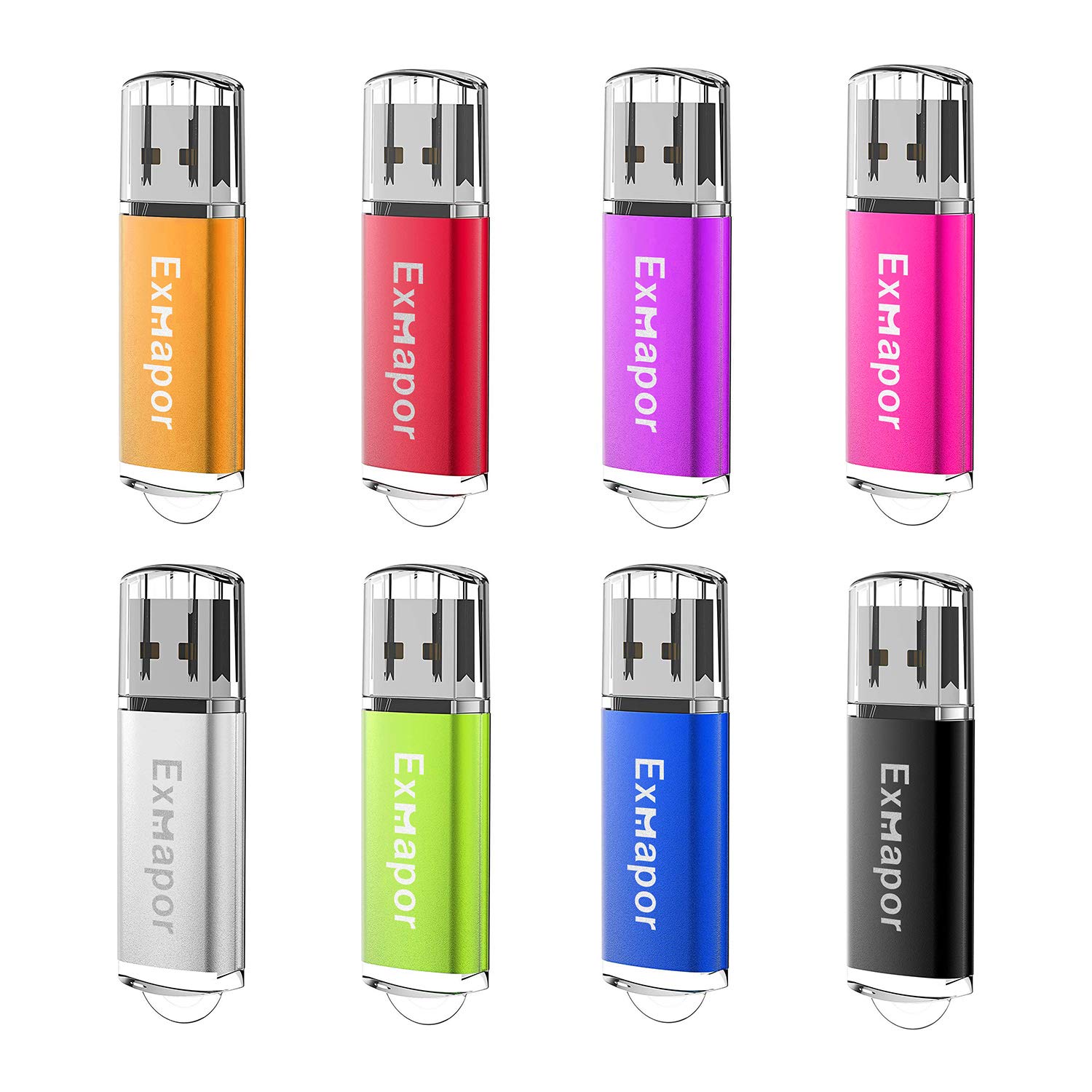 USBメモリ 8個セット Exmapor USB 32GB メモリースティックキャップ式 （8色：黒、銀、青、紫、緑、赤、ピンク、オレンジ）