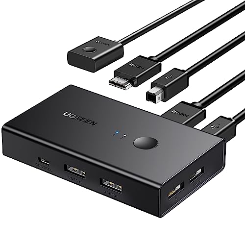 UGREEN HDMI KVM切替器 2入力1出力 キーボード、マウス、モニターを共有 PC2台用 4K@60Hz USB2.0 4ポー..