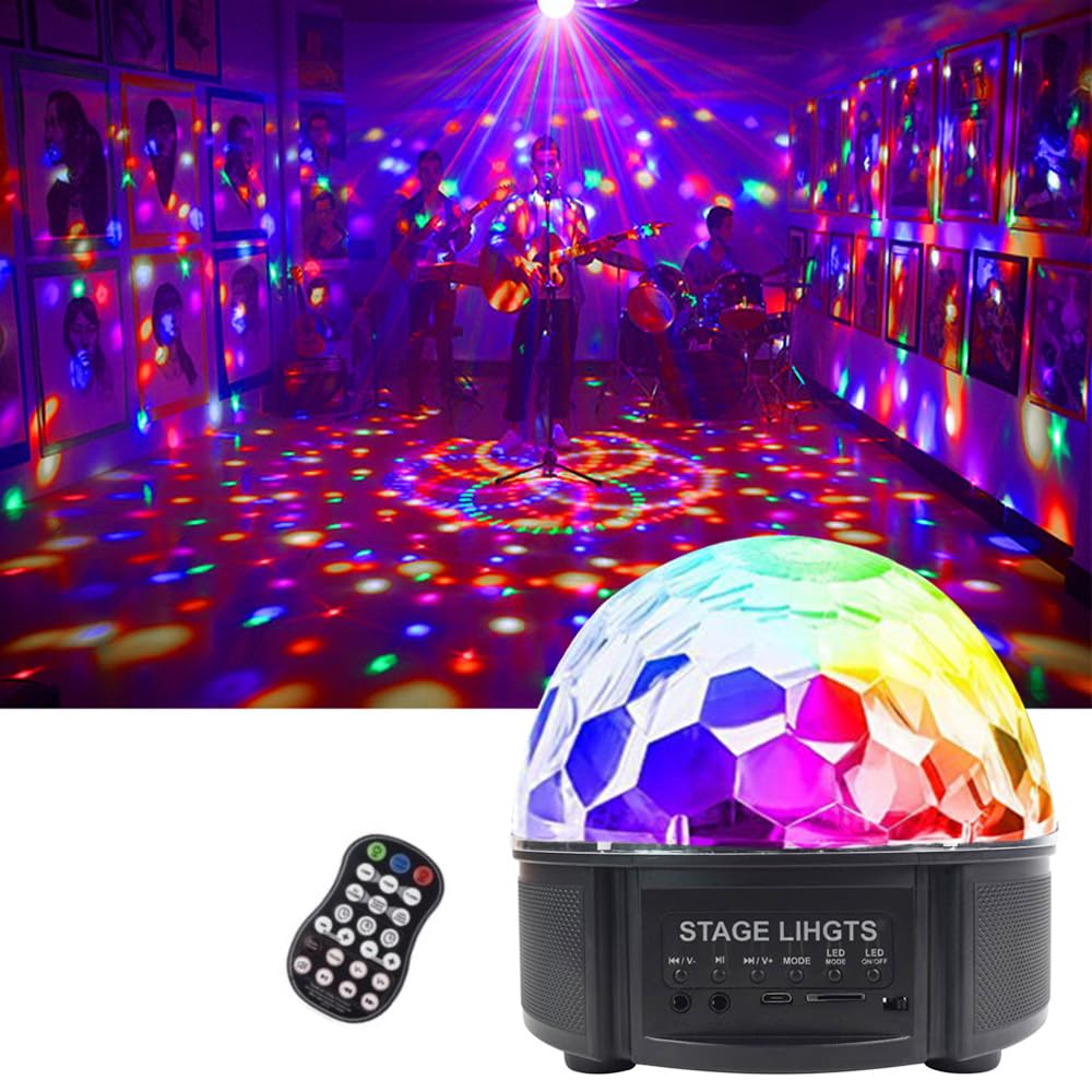 CHINLY 舞台照明 ステージライト ミラーボール 12色 RGB多色変化 Bluetooth機能 音声制御 回転ライト 水晶魔球 ミラーボール パーティー DJ ディスコライト クラブ バー照明用ライト イベント・文化祭・パーティー用