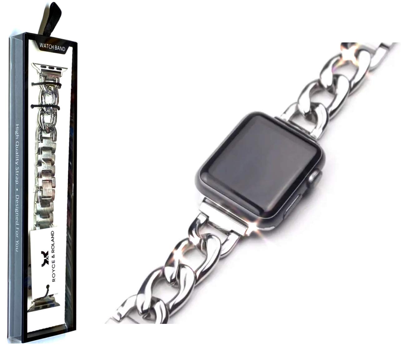 Royce&Roland アップルウォッチ チェーンベルト (シルバー/ステンレス) おしゃれ 腕時計 バンド ブレスレット (42/44/45/49mm) 時計 アクセサリー レディース ギフト Apple Watch