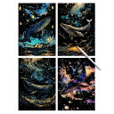 YUWENW スクラッチアート 夜光 スクラッチ 4枚セット スクラッチペーパー 大人 アート インテリア 絵 DIY 部屋飾り スクラッチアートペン付き プレ...