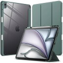 JEDirect iPad Air 13インチ M3/M2(2025/2024)用ケース Pencilホルダー付き 透明バックカバー スリムスタンド 衝撃吸収 タブレットカバー オートウェイク/スリープ機能 (ミッドナイトグリーン)(2)