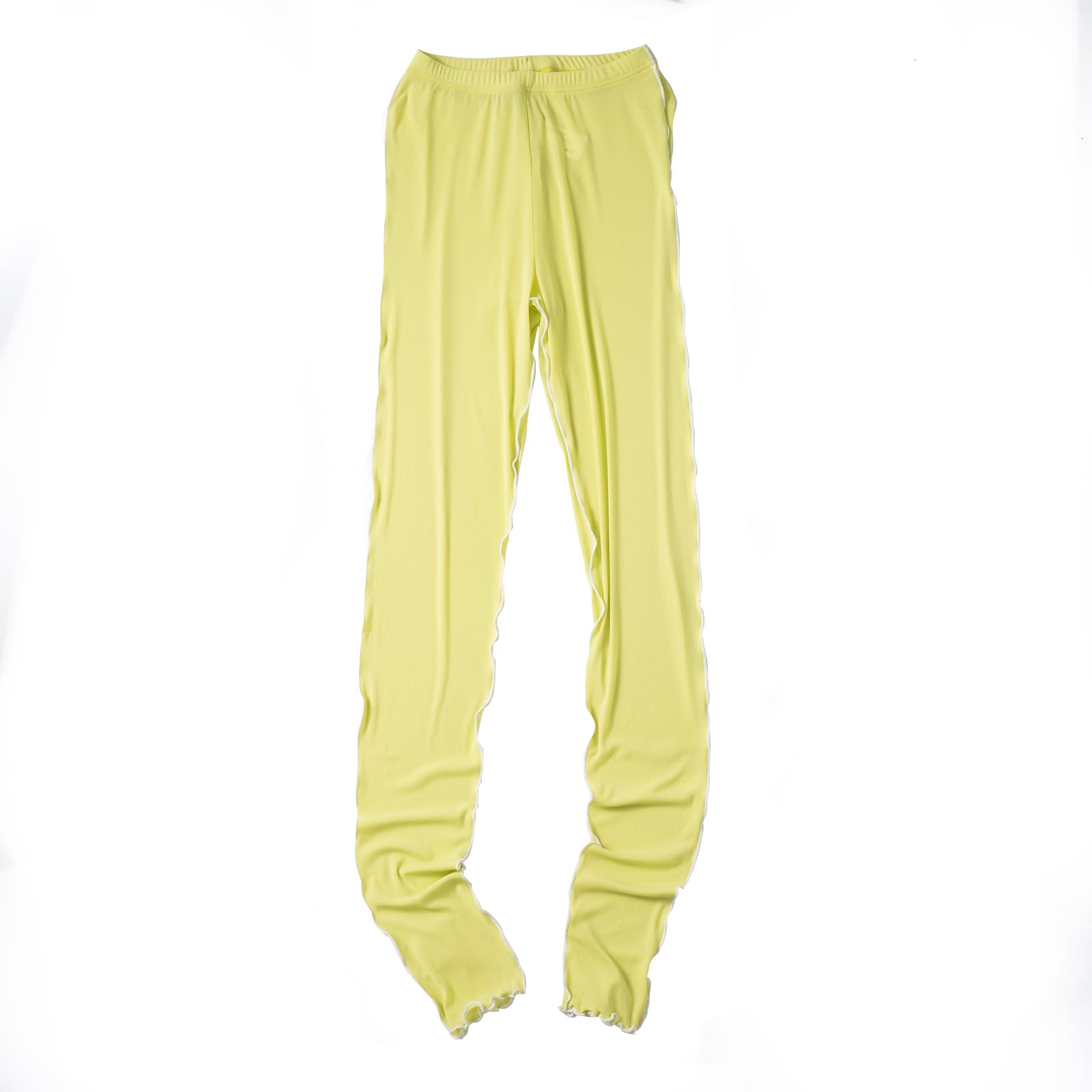 【送料無料】 重ね着スタイル 配色メローシアーレギンスレギンス ロング丈 レディース インナー ボトムス メロウ メッシュ 透け感 くしゅくしゅ 選べるM～3Lサイズ展開 色：イエロー、サイズ：M-L