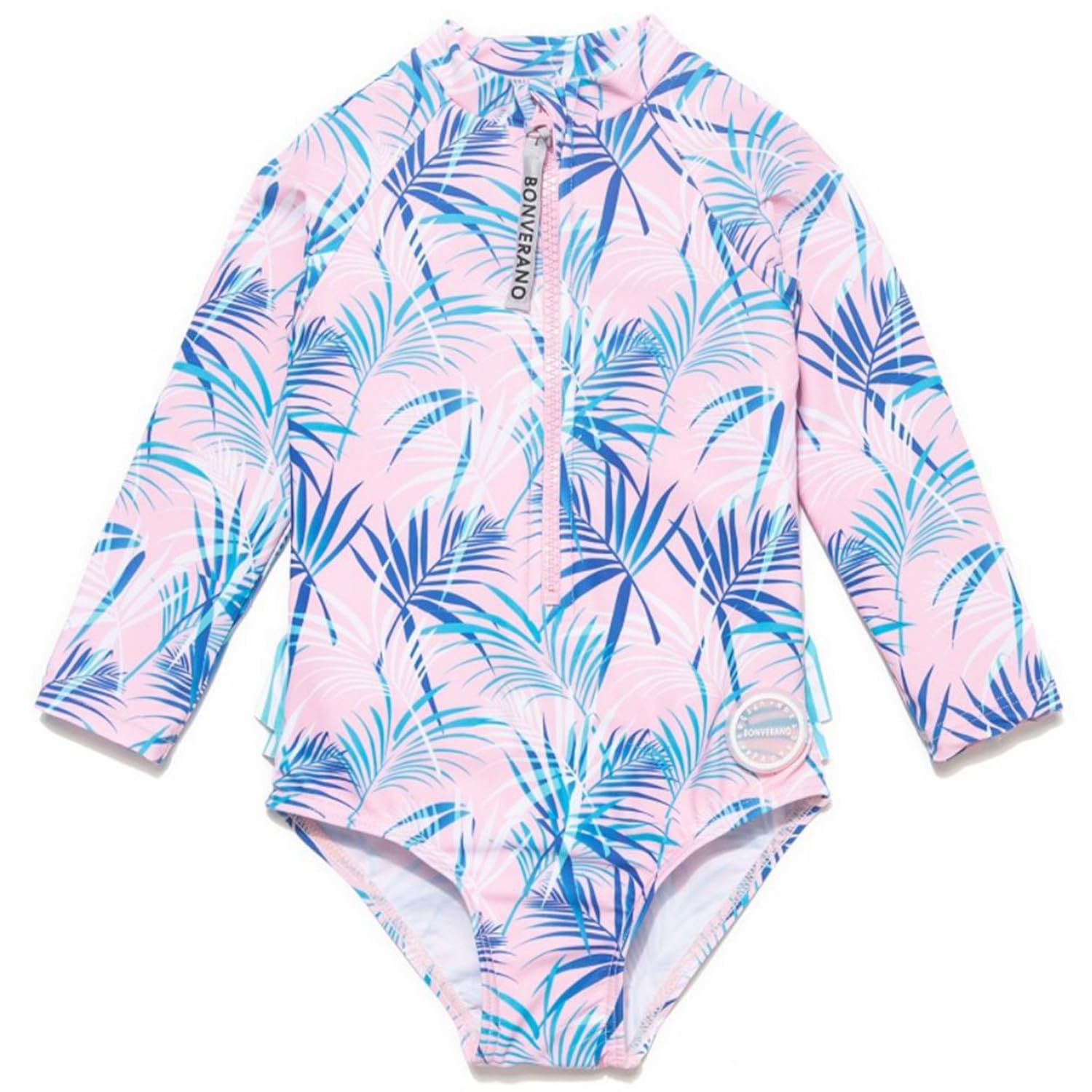 【送料無料】 ベビー 水着 ラッシュガード UPF50+ UVカット 女の子 ワンピース YKKボタン 長袖 色：Leaf 2、サイズ：2-3 Years