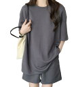 【送料無料】 セットアップ 2点セット レディース Tシャツ 短パン 夏 部屋着 ルームウェア スポーツウェア ウエストゴム 可愛い 楽ちん 韓国ファッション ...