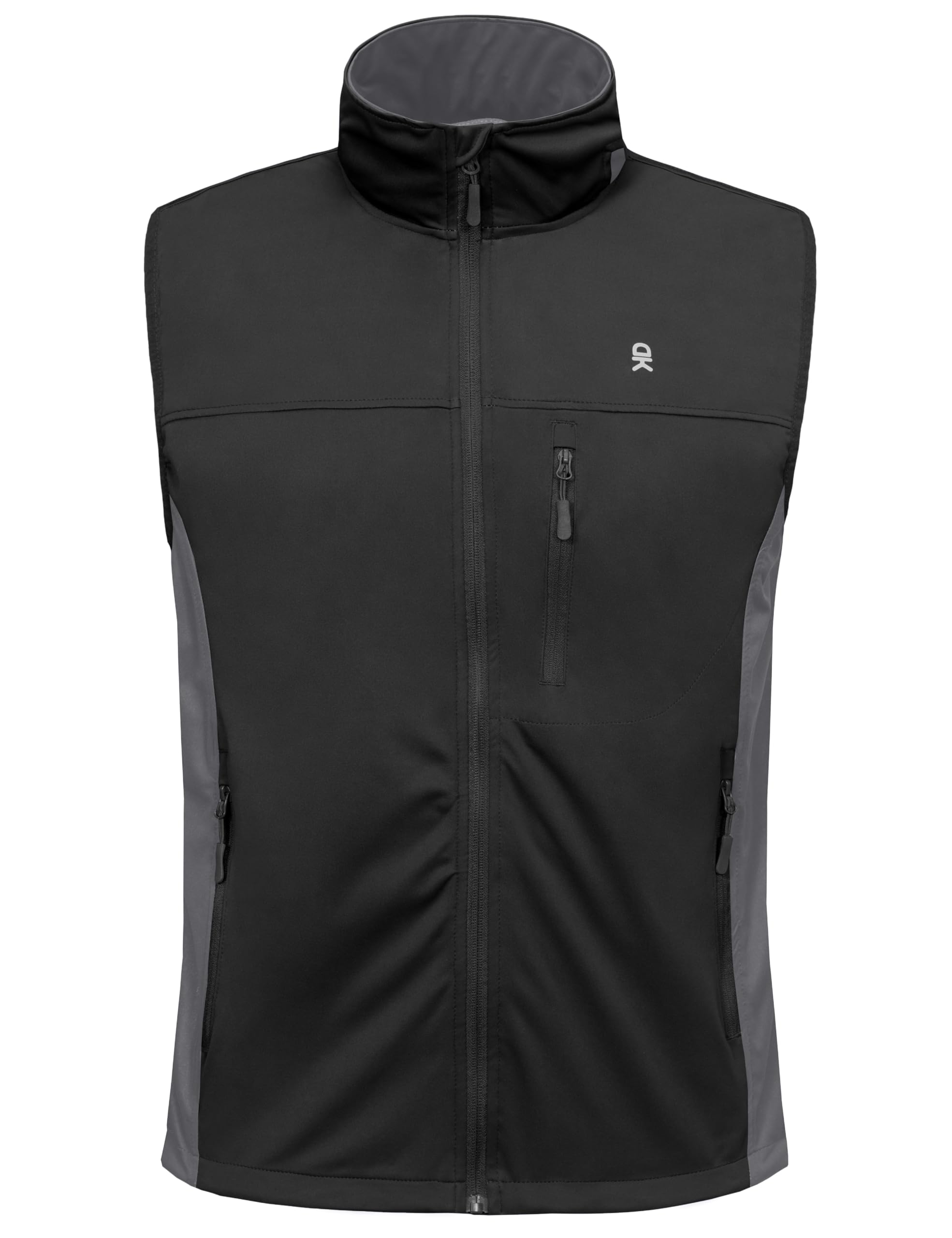 【送料無料】 メンズ軽量ソフトシェルベスト、ランニング、ハイキング、サイクリング、ゴルフ用防風ノースリーブジャケット 色：ブラック、サイズ：3XL Regular