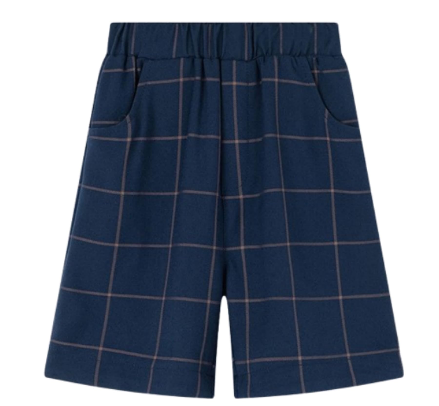 【送料無料】 ショートパンツ キッズ 男の子 ハーフパンツ スクールパンツ 半ズボン フォーマル 制服 ボーイズ スラックス 学生 ウェストゴム 通園通学 100-180 入学式 卒業式 色：ネイビーチェック柄、サイズ：120