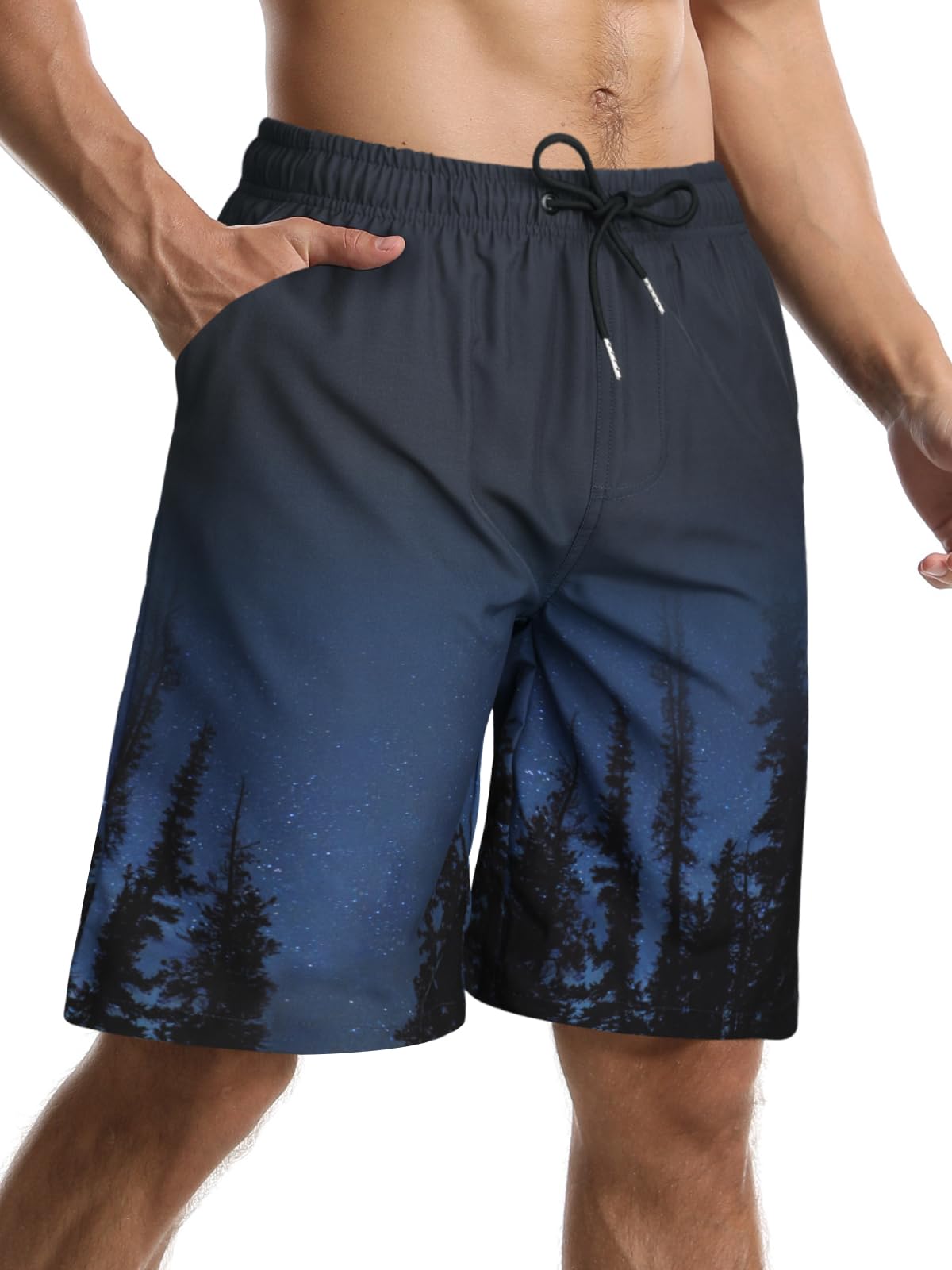 【送料無料】水着 メンズ サーフパンツ 夏 海水パンツ 膝丈 ボードショーツ スイムウェア 水陸両用 通気 速乾 メッシュインナー 大きいサイズ 色：ブラック/花柄、サイズ：XL