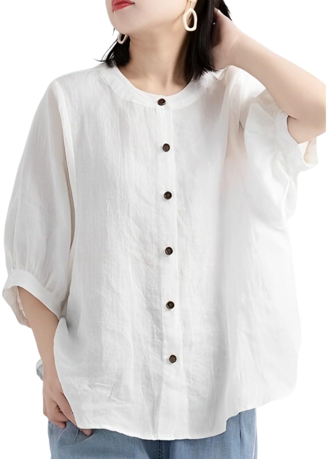 【送料無料】[emptio] [エンプティオ] レディース ブラウス フェミニン フォーマル オフィスカジュアル 袖長め エレガント ナチュラル 色：フロスティホワイト、サイズ：M