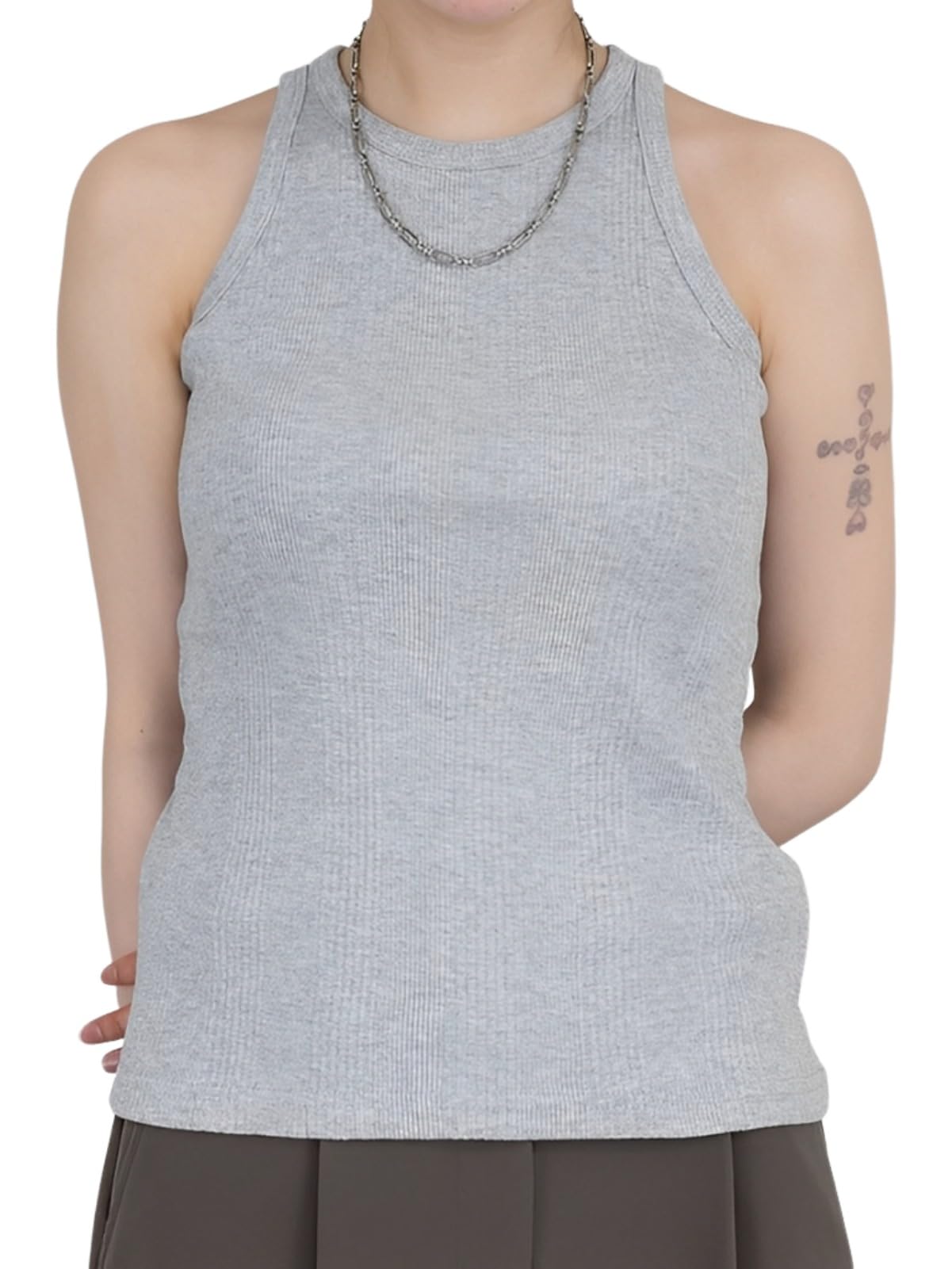 【送料無料】[emptio] [エンプティオ] ランダムリブ アメリカンスリーブ カップなし タンクトップ レディース ダンス フィット 部屋着 インナー 色：#06杢グレー、サイズ：4L