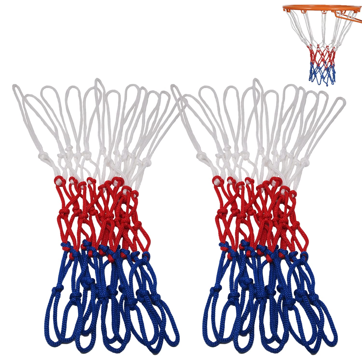 【送料無料】USK STORE 強化版 バスケ ゴールネット 2枚セット 太め 4mm幅 バスケゴール リング ネット バスケットボール ゴール ネット 屋外 屋内 12ループ カラフル 取付簡単 劣化に強い 色：白、赤、青