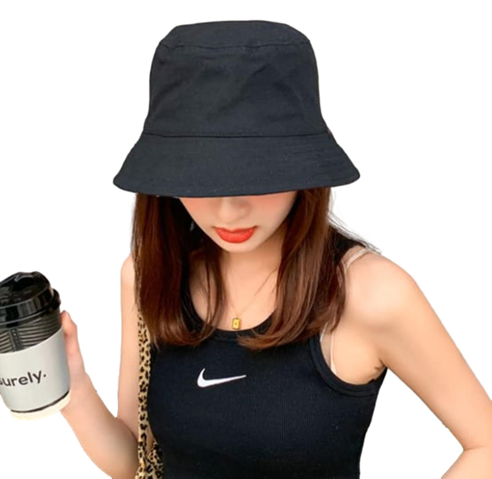 【送料無料】[SLOW＆MELLOW] バケット ハット ユニセックス シンプル 韓国 風 無地 ストリート カジュアル 帽子 キャップ アウトドア 3カラー 色：ブラック、サイズ：57.0-60.0 cm