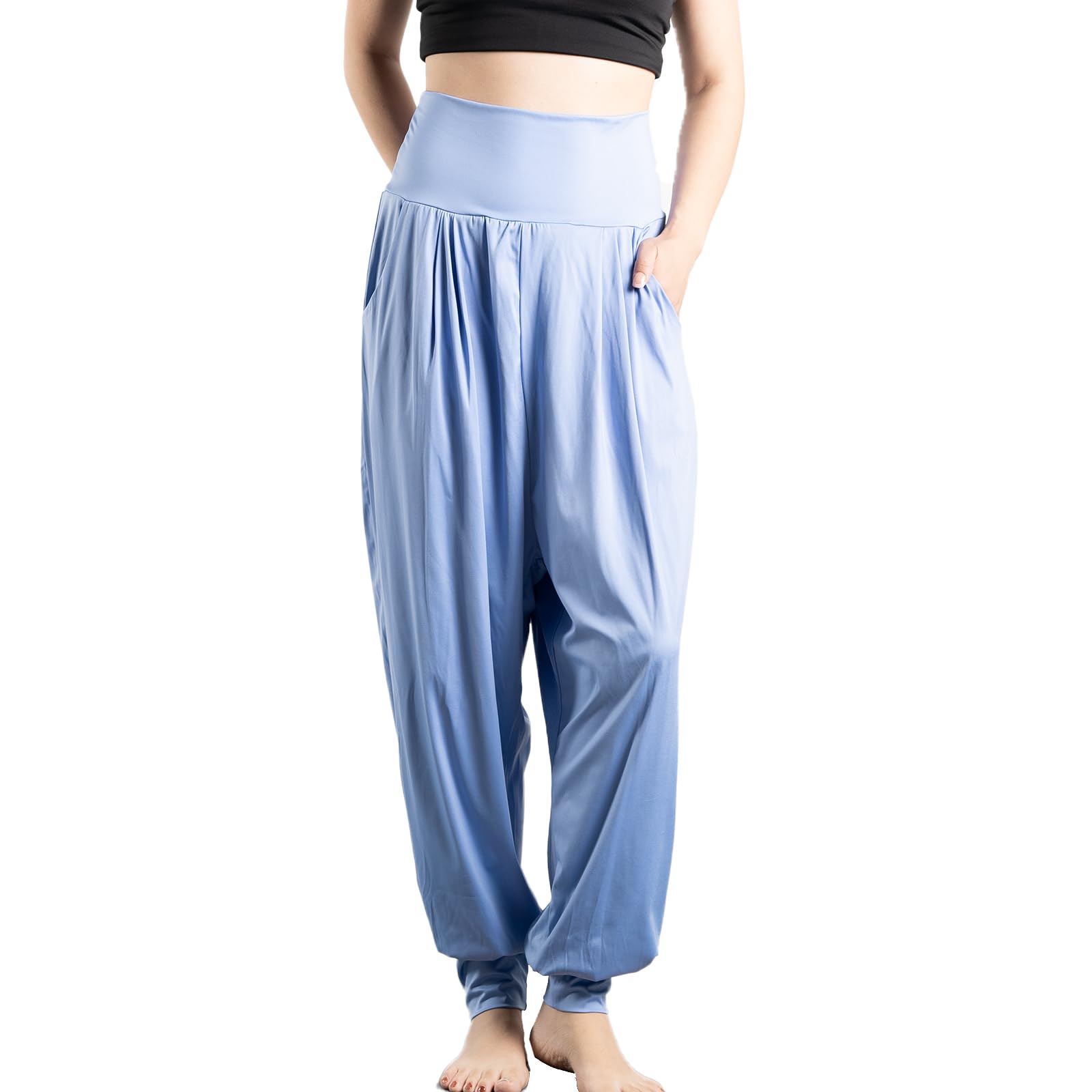 【送料無料】[iito.seasons] ヨガパンツ レディース サルエル 10分丈 パンツ ゆったり ロング丈 ヨガ ワイドパンツ フィットネス パンツ スポーツ ルームウェア ヨガ 部屋着 薄手 伸縮性 吸汗速乾 紫外線対策 色：ヒヤシンスブルー、サイズ：L