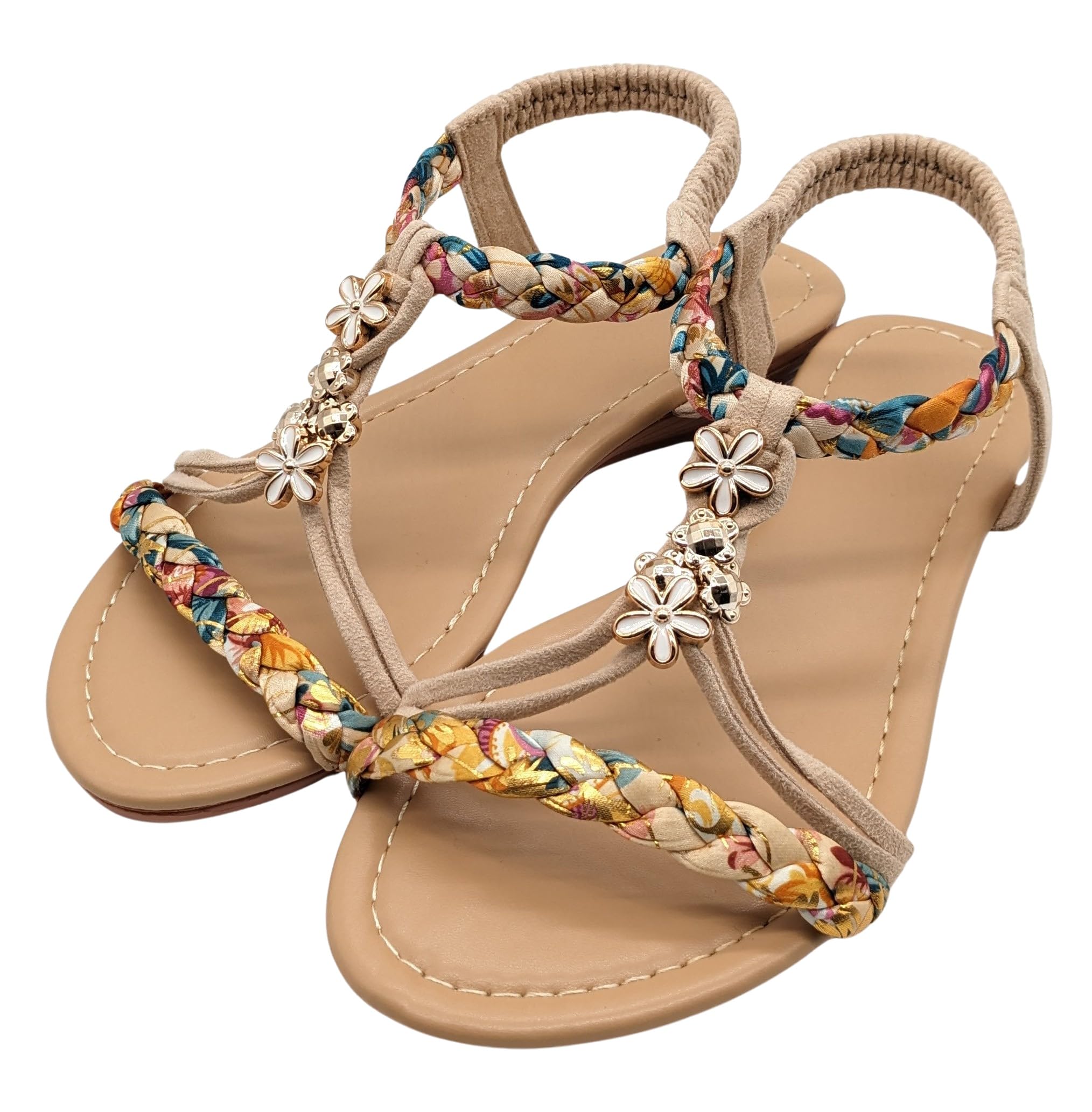【送料無料】[APOSITV] エスニック サンダル レディース フラットサンダル ローヒールサンダル リゾートサンダル トロピカル 色：ベージュ、サイズ：25.0 cm