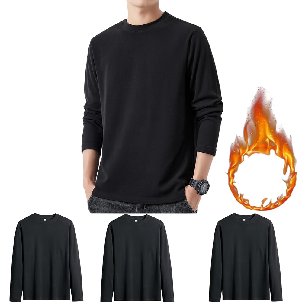 【送料無料】Hisitosa インナーシャツ メンズ 長袖 防寒 肌着 3/5枚組 裏起毛 長袖tシャツ メンズ 厚手 抗菌防臭 クセになる肌触り 色：3枚組-ブラック、サイズ：XL