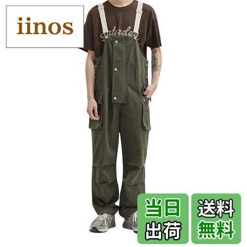 【送料無料】[Maioule] オーバーオール ソリッドカラー マルチポケットサロペットパンツ ゆったりロン..