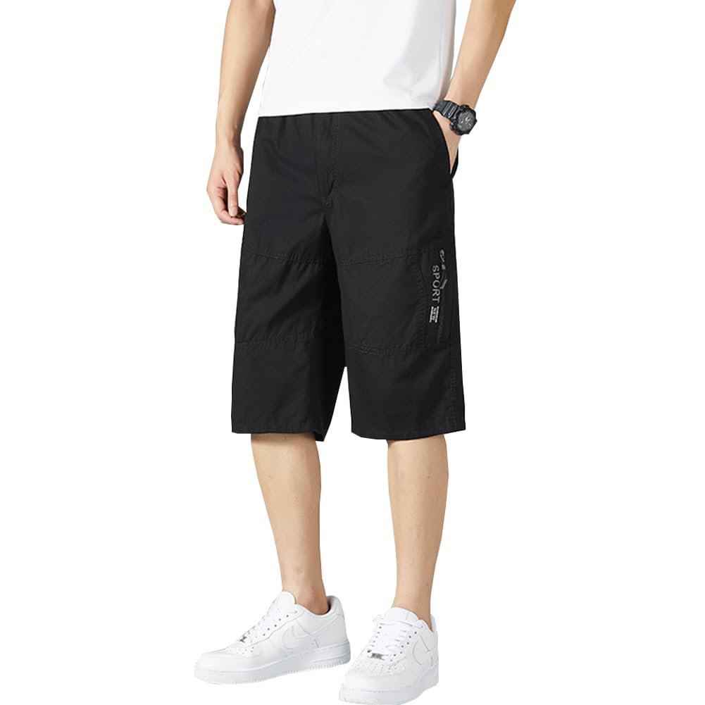 【送料無料】[Maioule] カーゴパンツ ショートパンツ メンズ ハーフパンツ 短パン 登山 スポーツ アウトドア 半ズボン 5分丈 トレッキング 作業着 通気速乾 ウエストゴム 調整紐 シンプル オシャレ ポケット付き ボトムス おしゃれ 色：ブラック、サイズ：2XL