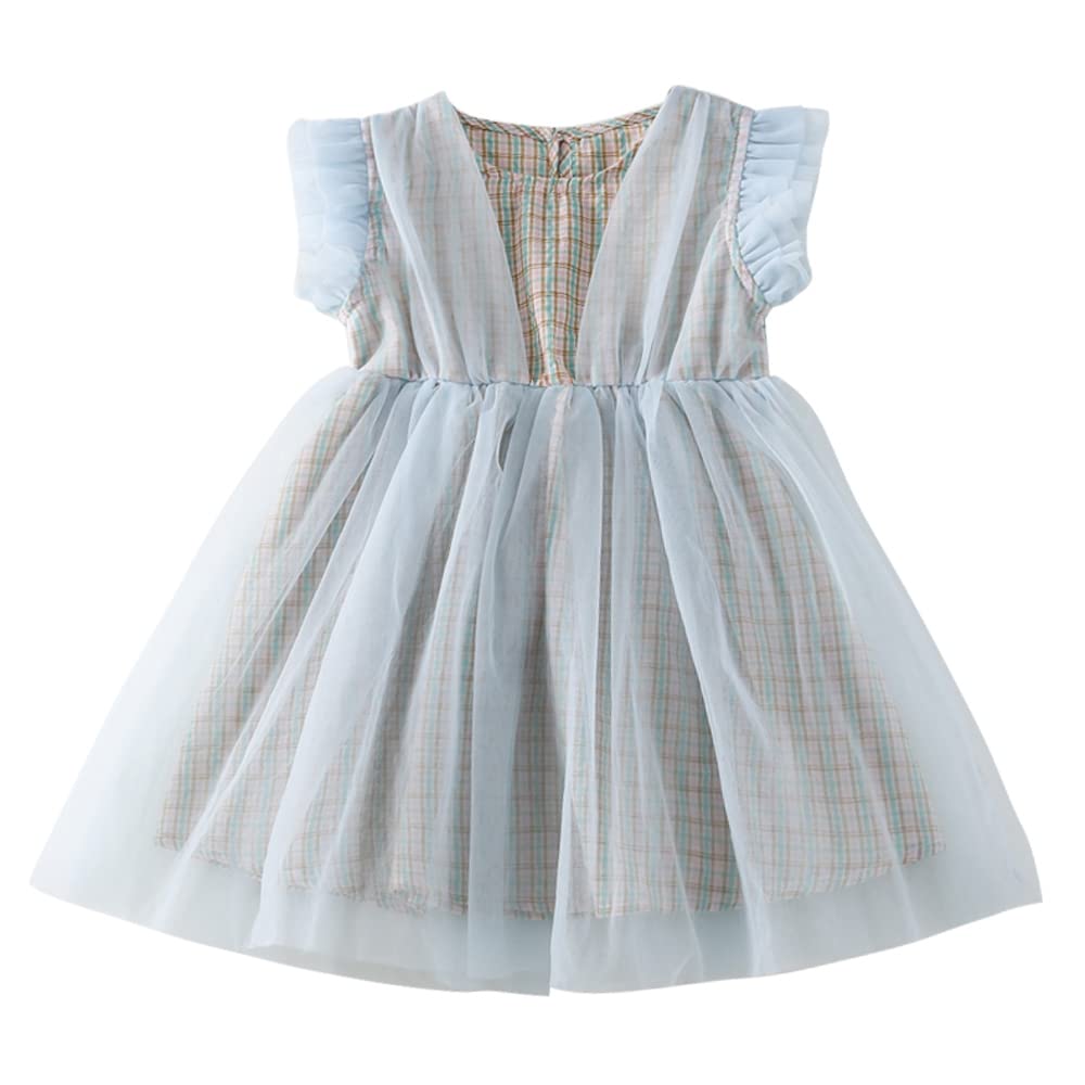 【送料無料】[Baby Nest] ベビー服 女の子 キッズ ワンピース ガールズ フォーマル 結婚式 ベビーギフト お宮参り 発表会 七五三 ベージュ 赤ちゃん 子供ドレス アンティーク レースドレス 色：ブルー、サイズ：6-7 Years